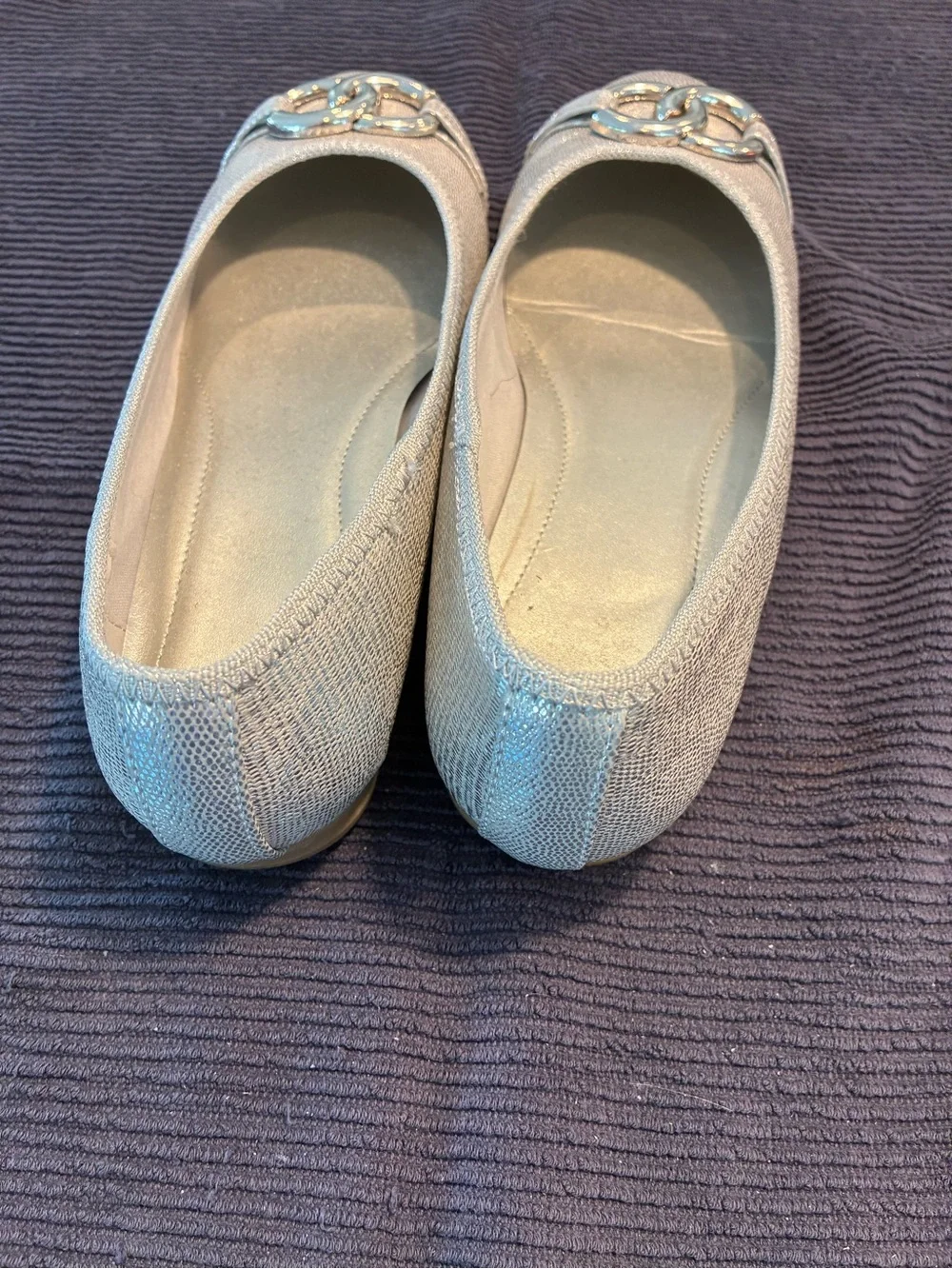 Jones New York Metallic Silver Chain-Accent Ballet Flats